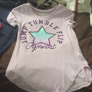 Jump tumble flip gymnast purple shirt sleeve shirt